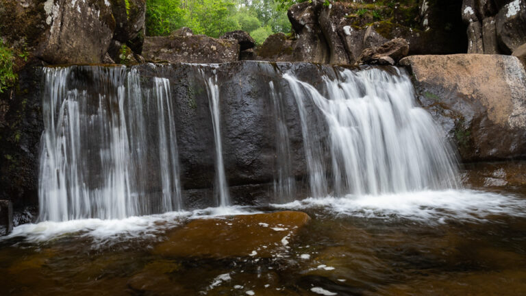 a photograph of the main fall at Bracklinn Falls
