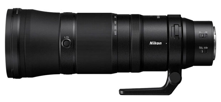 Side profile of the Nikor 180-600mm f5.6-6.3 VR lens